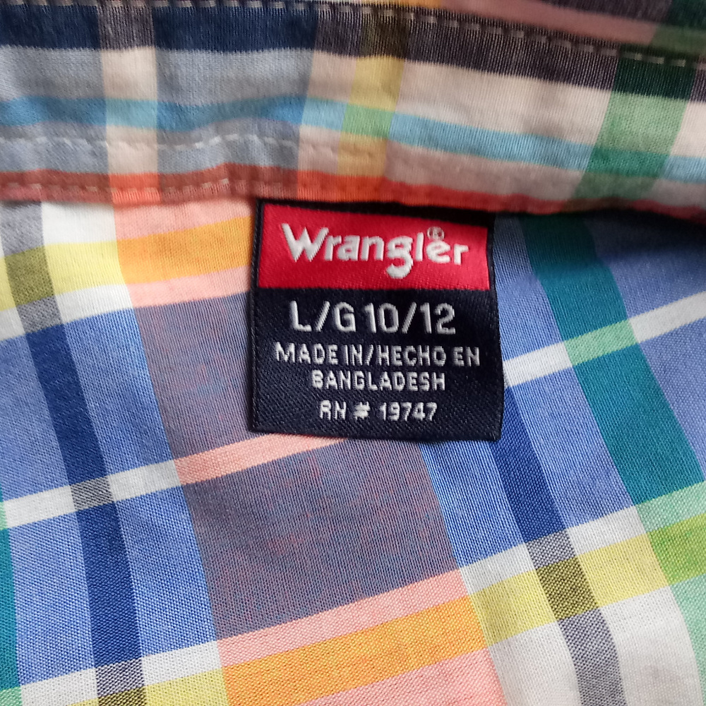 Wrangler Boy's L 10-12 Short Sleeve Plaid Button - Picture 7 of 8